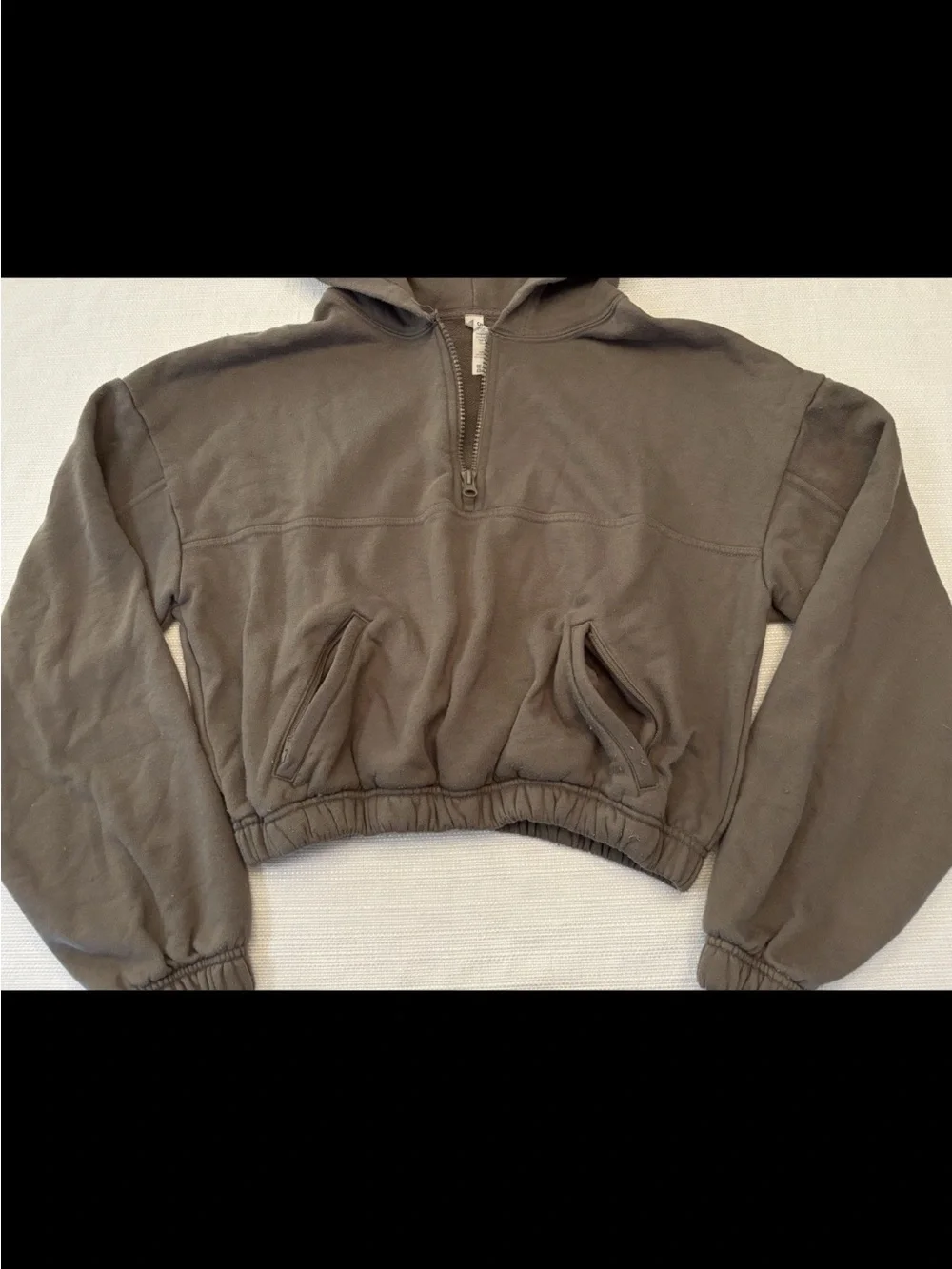 Alo Yoga Womens XS Refresh Stadium Half Zip Hoodie Brown Cropped French Terry
